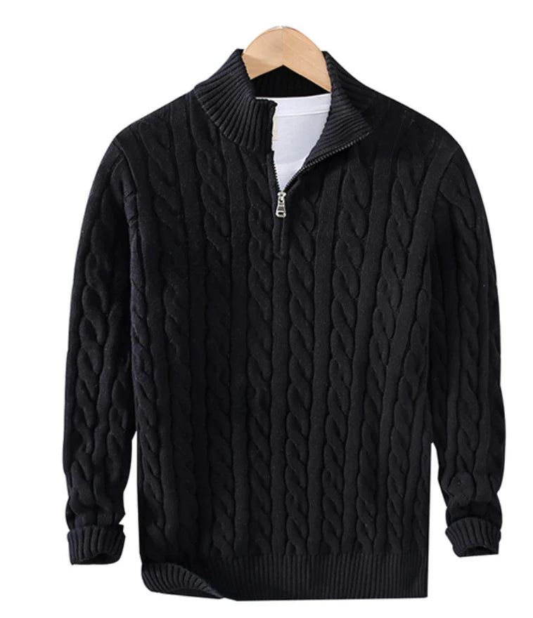 Herensweater met halve rits en kabelpatroon