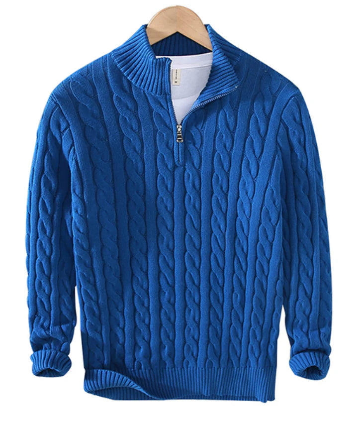 Herensweater met halve rits en kabelpatroon