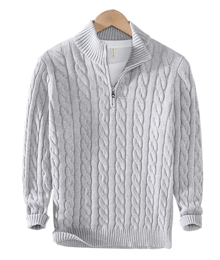 Herensweater met halve rits en kabelpatroon